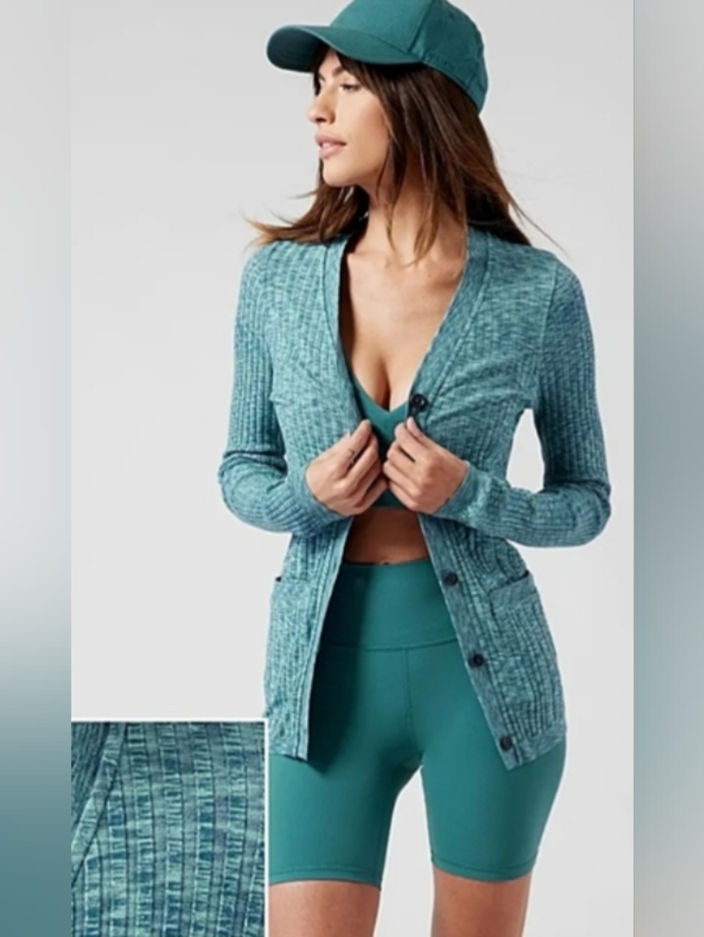 Athleta XS Revolve Seamless Cardigan In Borislis Green Heather